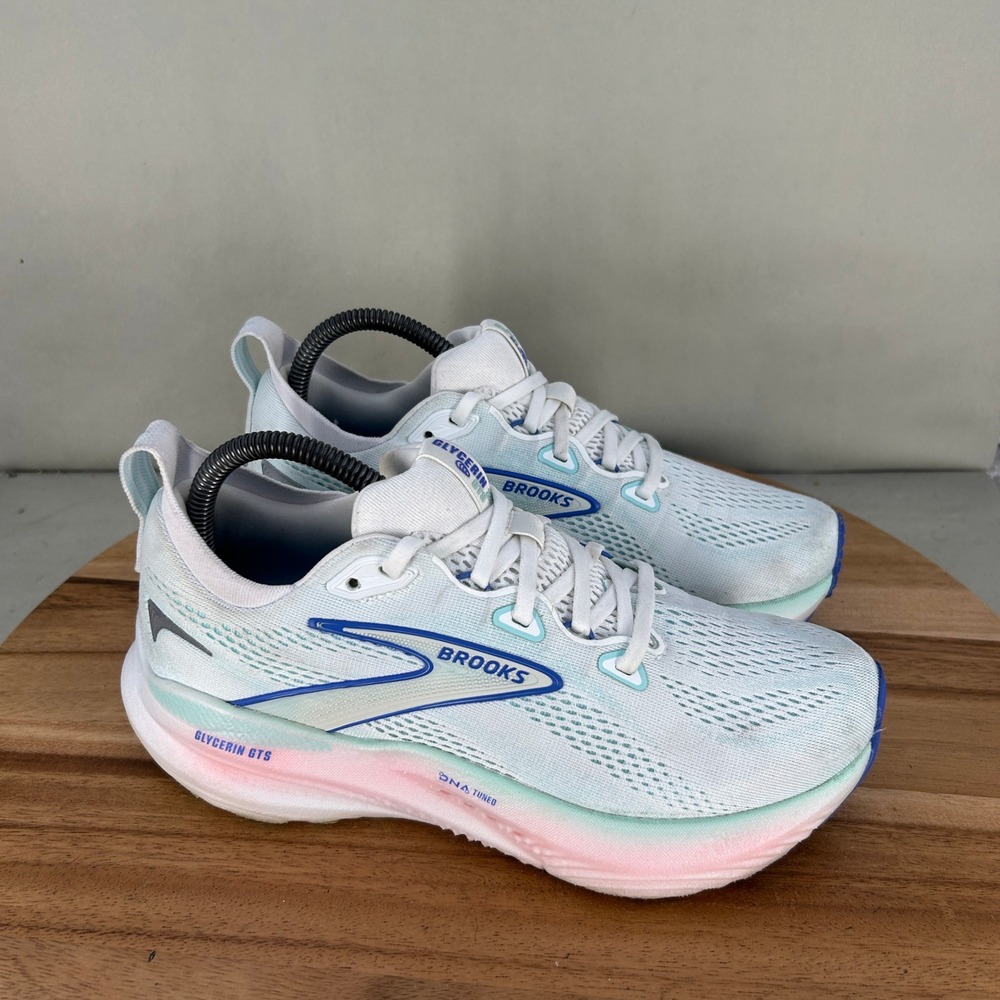 Brooks Glycerin GTS 21 Womens 7.5 D Wide Running Shoes Blue Pink 1204351D110